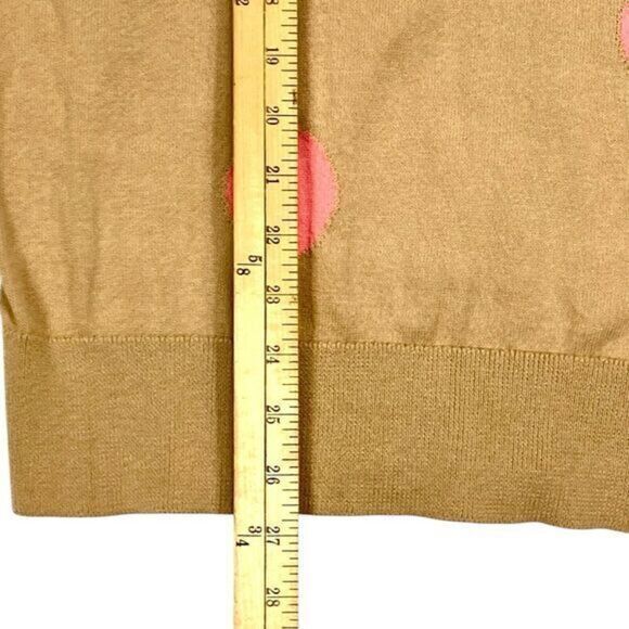 LOFT V-Neck Sweater Women Xs Tan Polka Dot Pink Minimalist Modest Neutral Modern - Picture 12 of 16